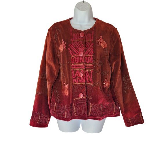 Mirasol Vintage Blazer Jacket M Velvet Ribbon Fringe Beads Sequins Art to Wear O - Picture 8 of 11